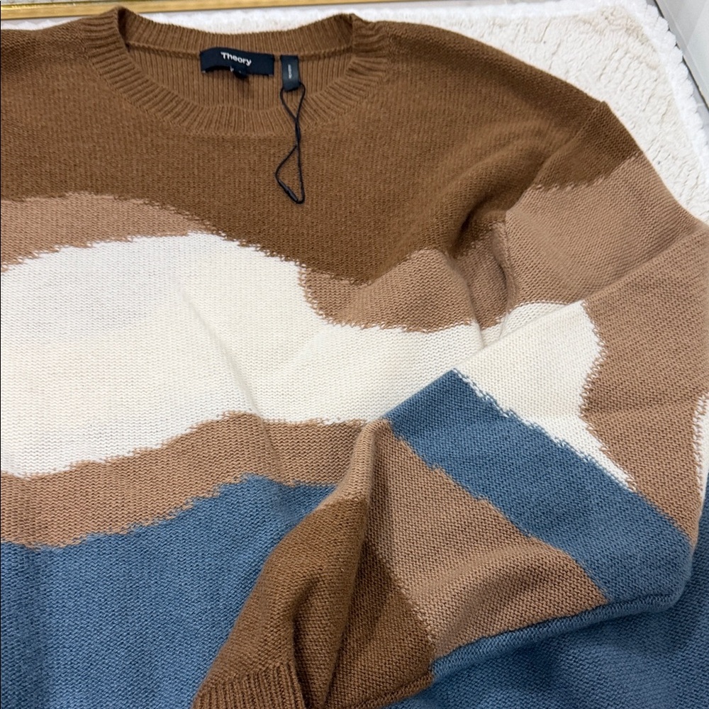 Theory Women's Brown, Cream, and Blue Crewneck Sweater - Picture 5 of 8
